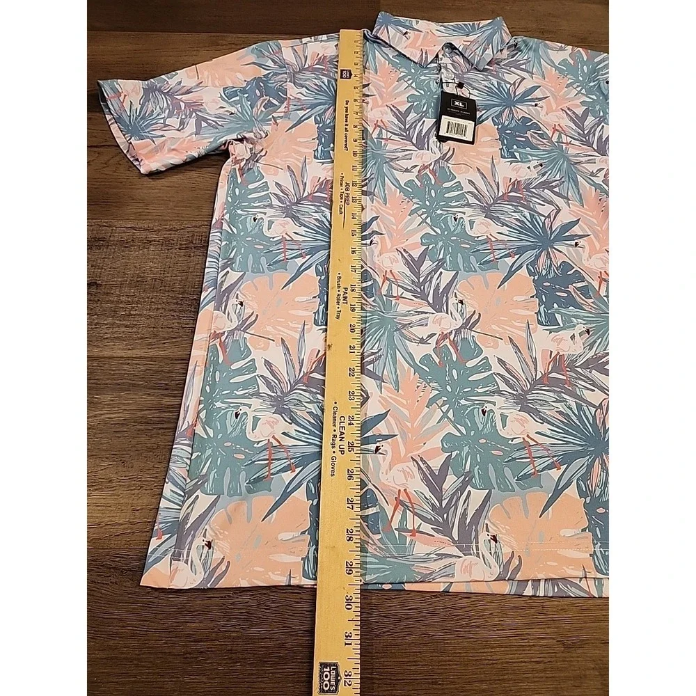 Waggle Men's Golf Polo Shirt Fairway Flamingo Stretch XL Poly Spandex - NWT - Picture 3 of 4